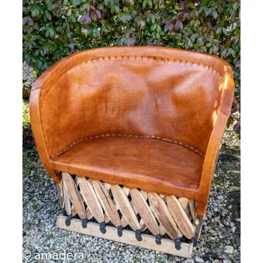 Fauteuil lounge cuir et bois