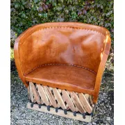 Fauteuil lounge cuir et bois