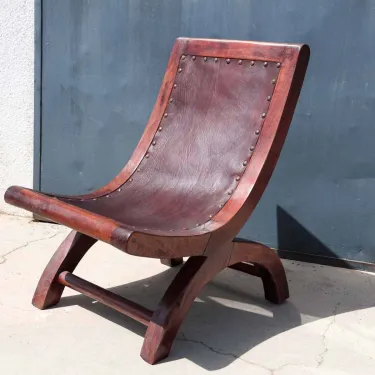 Fauteuil de salon cuir et bois