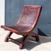 Fauteuil de salon cuir et bois