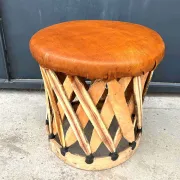 Tabouret en cuir et bois - Mobilier Equipal mexicain