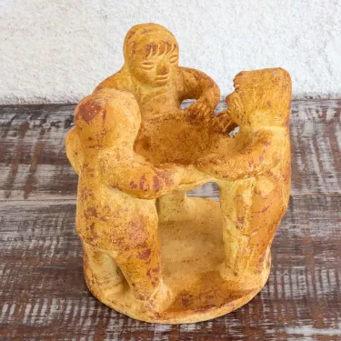 Petit bougeoir rond de table en terre cuite