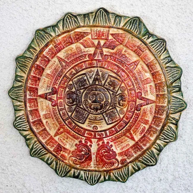 grand calendrier Maya en terre cuite déco murale