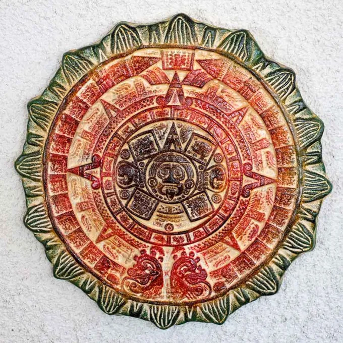 grand calendrier Maya en terre cuite déco murale
