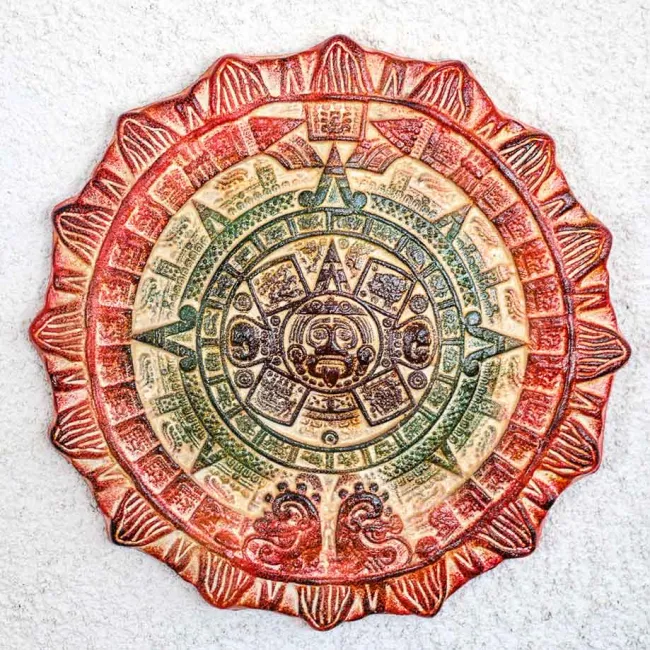 Grand calendrier mexicain terre cuite décoration murale