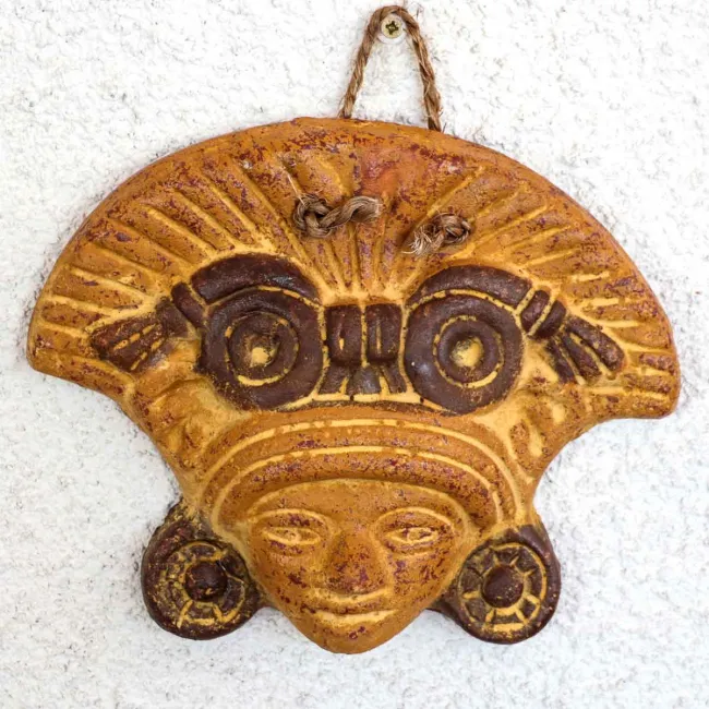 Petit masque mexicain coloré en terre cuite déco murale