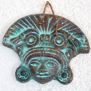 Masque mexicain coloré en terre cuite pour déco murale
