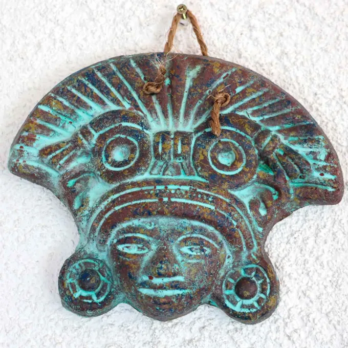 Masque mexicain coloré en terre cuite pour déco murale