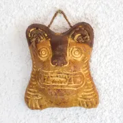 Jaguar masque mexicain en terre cuite déco murale