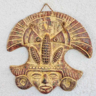Grand masque mexicain en terre cuite déco murale