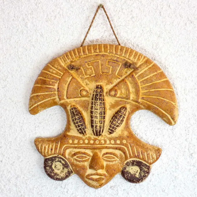 Grand masque mexicain en terre cuite déco murale