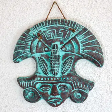Grand masque mexicain coloré en terre cuite déco murale