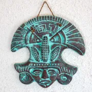 Grand masque mexicain coloré en terre cuite déco murale