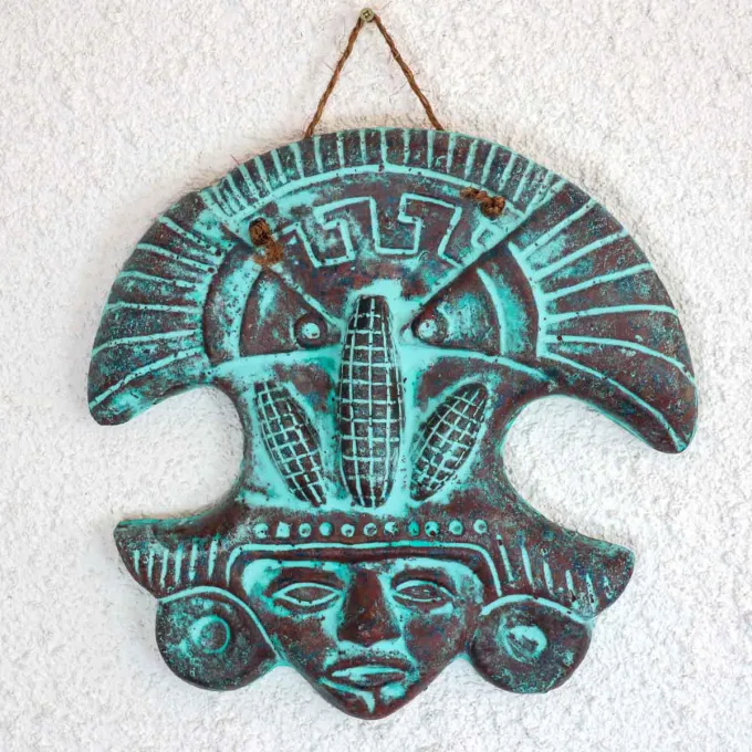 Grand masque mexicain coloré en terre cuite déco murale