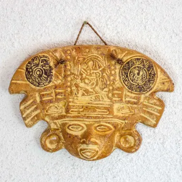 Grand masque mexicain décoration murale - Jaune