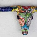 Grand crane de buffle en céramique avec longues cornes décoration murale