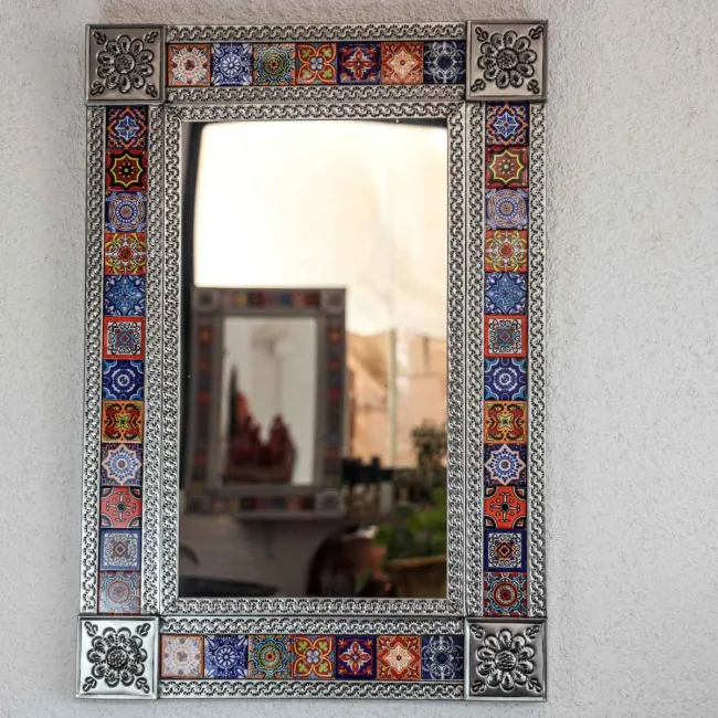 Miroir rectangulaire mexicain en métal déco murale