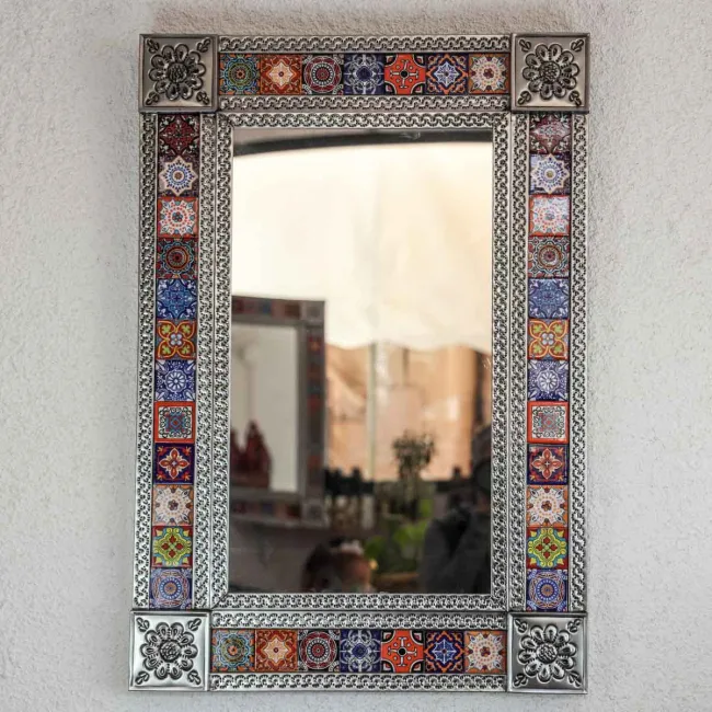 Miroir mexicain en métal et azulejos