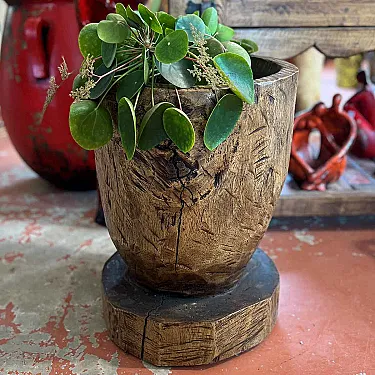 cache-pot en bois ancien objet déco unique d'intérieur