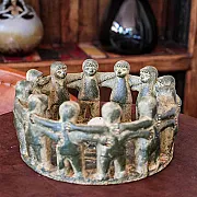 Bougeoir rond en terre cuite mexicain : La ronde des amis