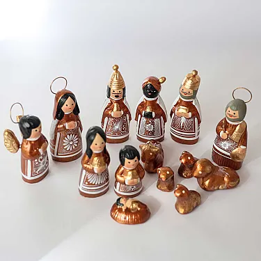 Crèche de noël avec 14 santons en terre cuite