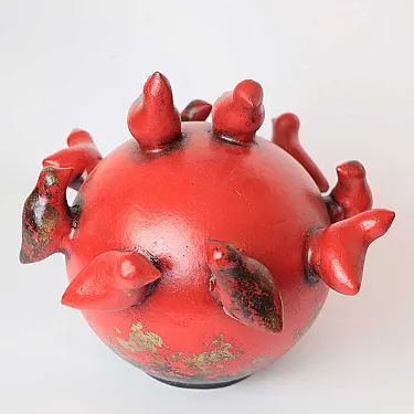 Boule déco en terre cuite et ses oiseaux - Rojo...