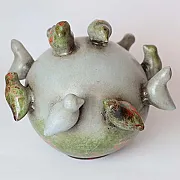 Boule déco en terre cuite et ses oiseaux