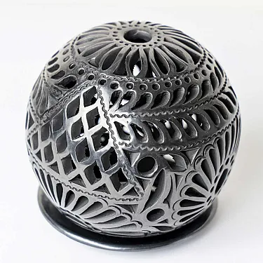 Photophore rond en terre noire artisanat mexicain
