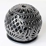 Photophore rond en terre noire artisanat mexicain