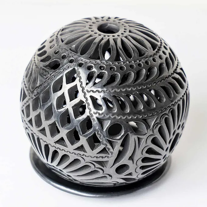 Photophore rond en terre noire artisanat mexicain