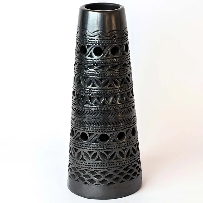 Vase décoratif en terre cuite noire - Artisanat mexicain