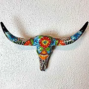 Déco murale - Tête de vache en céramique colorée