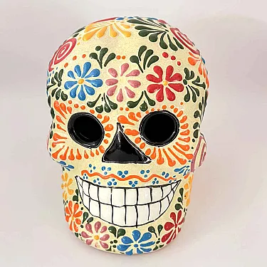 Tête de mort en céramique rouge - Décoration Halloween