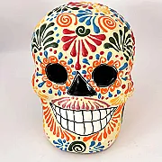 Décoration halloween - Tête de mort colorée en céramique
