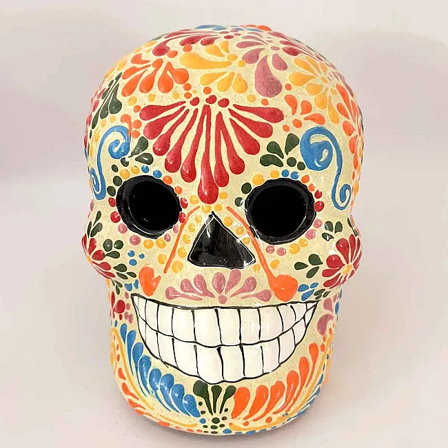 Tête de mort déco halloween - Céramique colorée