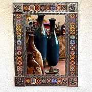 Miroir mural en métal et décoré d'azulejos - Artisanat mexicain
