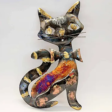 Chat en métal et cuivre pour décorer vos murs
