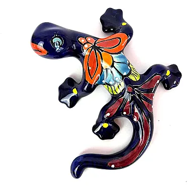 Salamandre En Terre Cuite Bleue - Décoration Murale Fait Main - Occasion