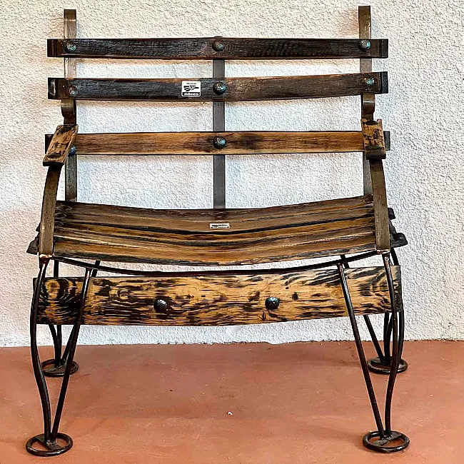 Petit banc de jardin en bois et fer forgé