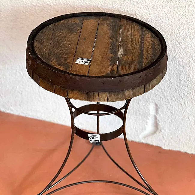 Petite table bar ronde en bois et fer forgé