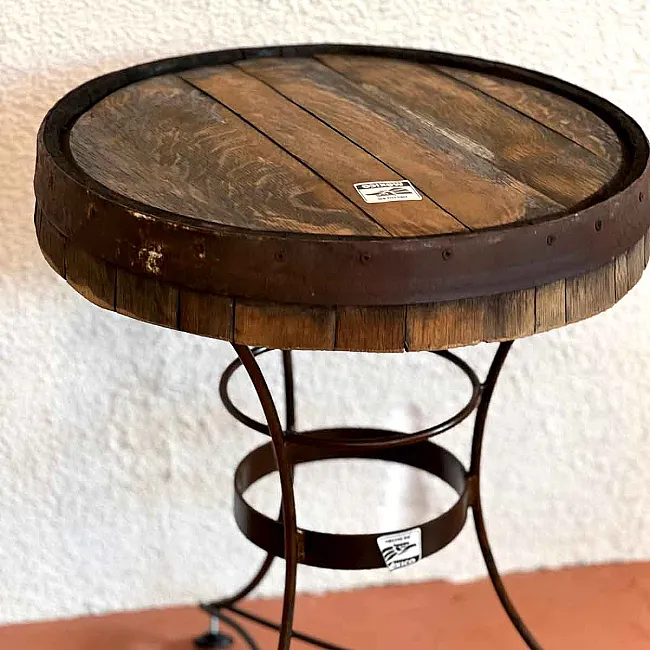 Petite table ronde de salon style bistrot en bois et fer forgé