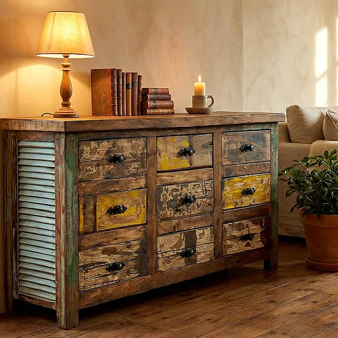 Meuble en bois - Crédence de rangement avec 9 tiroirs