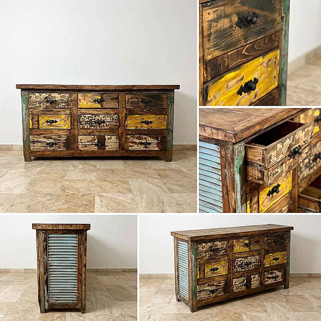 Meuble crédence en pin - meuble de rangement 9 tiroirs