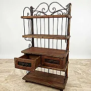 Meuble de rangement étagère en pin et fer forgé - Vaisselier, bibliothèque