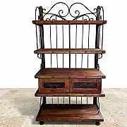 Meuble de rangement en pin et fer forgé - Vaisselier, étagère de rangement