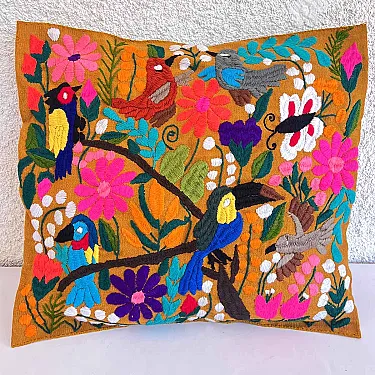 Housse de coussin brodée - artisanat mexicain du Chiapas