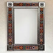 Miroir mural en métal et décoré d'azulejos - Artisanat mexicain