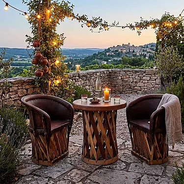 Salon Equipal - mobilier de jardin en bois et cuir