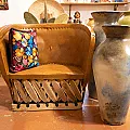 Fauteuil lounge - Meuble mexicain en bois et cuir